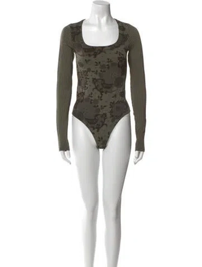 Pre-owned Vivienne Westwood Floral Print Square Neckline Bodysuit In Green