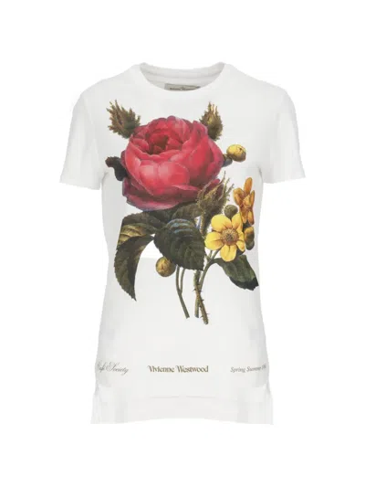 Vivienne Westwood Short Sleeve Crewneck Cotton T Shirt Floral In White