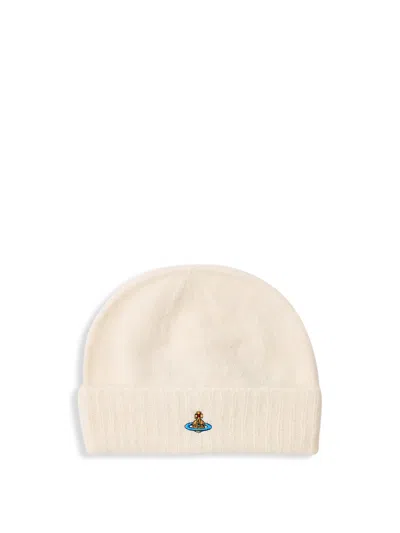 Vivienne Westwood Fluffy Mohair Mix Beanie In In White