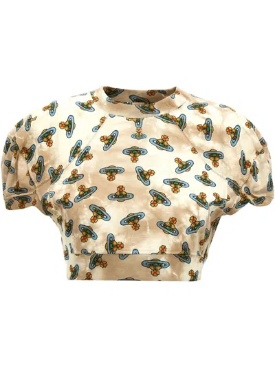 Vivienne Westwood 'cropped Football Print Crew Neck Tee' In Sand Overdyed