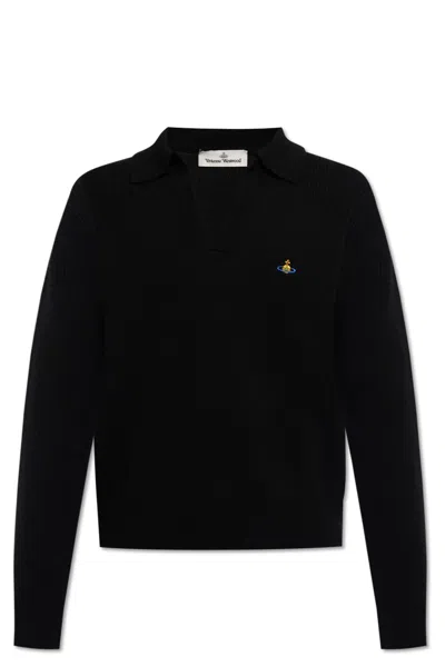 Vivienne Westwood Football Wool Sweater With Collar In Black