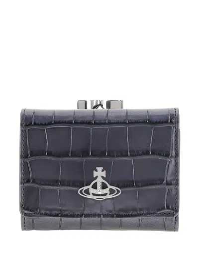 Vivienne Westwood Frame Crocodile-embossed Cardholder In Grey