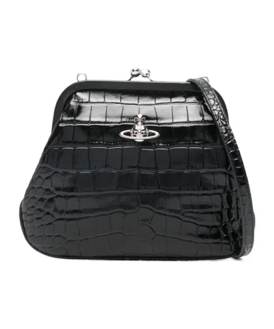 Vivienne Westwood Frame Embossed Shoulder Bag In Black