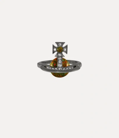 Vivienne Westwood Franca Ring Ruthenium-white-cz-olive-synthetic-opal Ruthenium-white-cz-olive-synthetic-opal Unisex