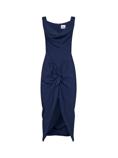 Vivienne Westwood Mens French Navy Panther Gathered Asymmetric Woven Midi Dress In Blue