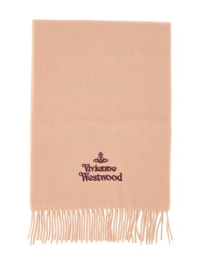 Vivienne Westwood Fringed Logo-embroidered Scarf In Neutral