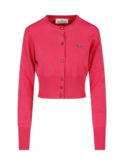 Vivienne Westwood Fuchsia Cashmere-blend Orb Cropped Cardigan In Pink