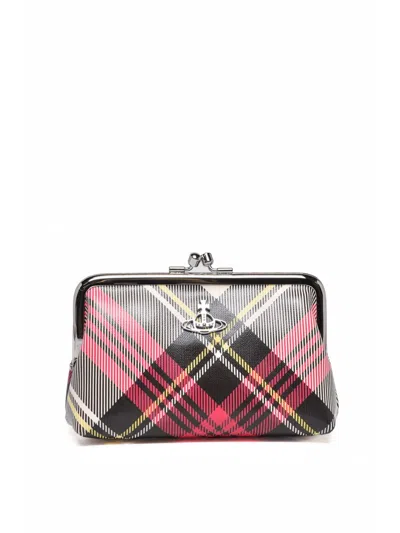 Vivienne Westwood Fuchsia Polyurethane Tartan Clutch In Grey