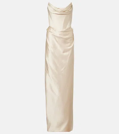 Vivienne Westwood Galaxy Draped Crêpe Satin Bustier Gown In Beige