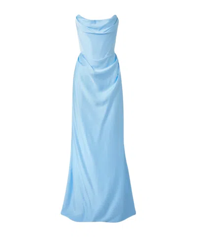 Vivienne Westwood Galaxy Strapless Gathered Satin-crepe Gown In Blue