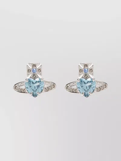Vivienne Westwood Gemstone Heart Stud Earrings With Crystal Embellishments In White