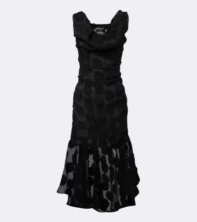 Vivienne Westwood Gennie Frill Draped Polka-dot Crepe Midi Dress In Black
