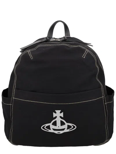 Vivienne Westwood George Rounded Emblem Cotton Backpack In Black