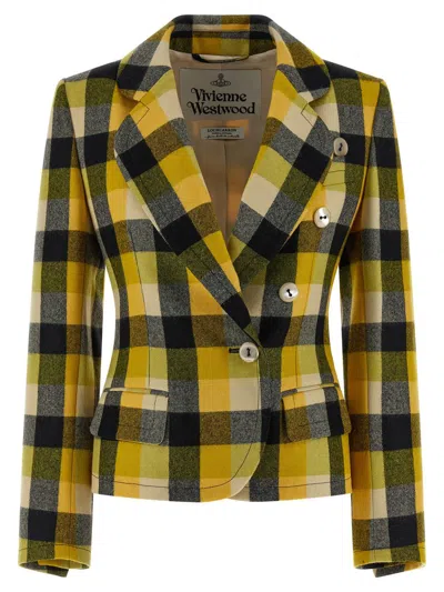 Vivienne Westwood Georgia Jacket Check Wool Pixel-check 44 Women In Yellow