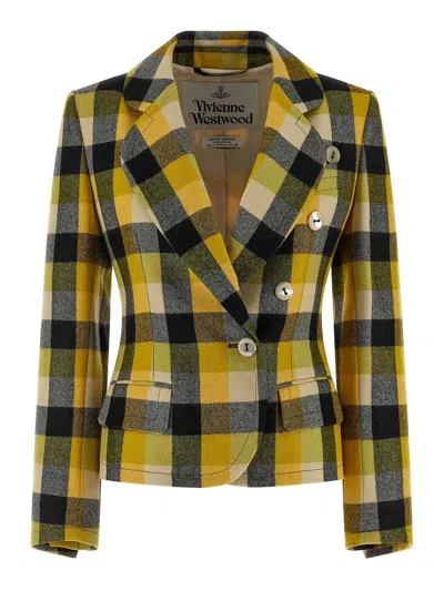 Vivienne Westwood Georgia Jacket Check Wool Pixel-check 44 Women In Yellow
