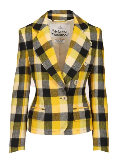 Vivienne Westwood Georgia Jacket Check Wool Pixel-check 44 Women In Yellow