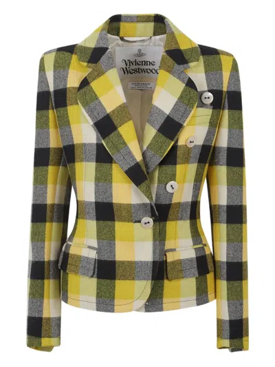 Vivienne Westwood Georgia Jacket Check Wool Pixel-check 44 Women In Yellow