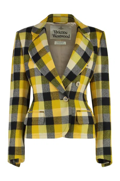 Vivienne Westwood Georgia Jacket Check Wool Pixel-check 44 Women In Yellow