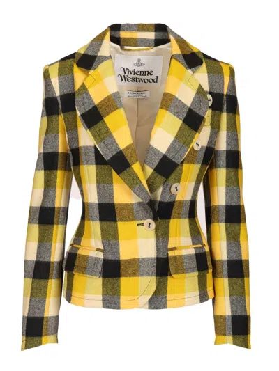 Vivienne Westwood Georgia Jacket Check Wool Pixel-check 44 Women In Yellow