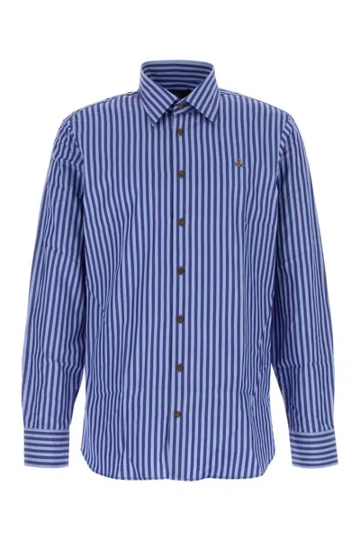 Vivienne Westwood Blue Long-sleeved Shirt With Classic Collar And Striped Motif In Cotton Blue Man