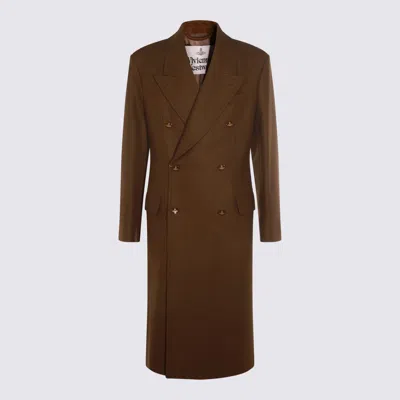 Vivienne Westwood Long Coat With Flap Pockets And Back Vent In Brown