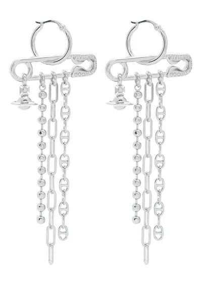 Vivienne Westwood Ginetta Safety-pin Drop Earrings In Silver