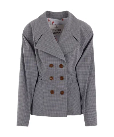 Vivienne Westwood Gingham-check Elasticated-waist Blazer In Gray