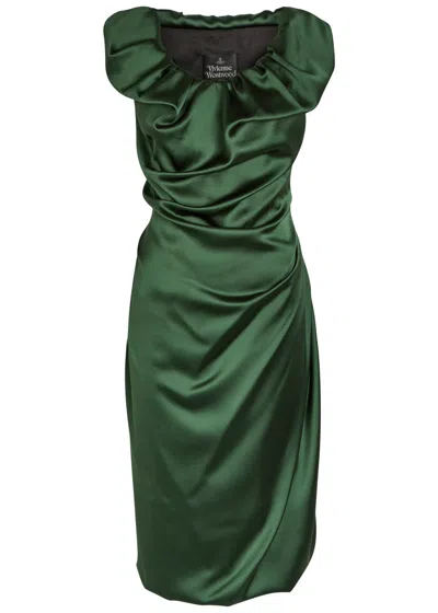 Vivienne Westwood Ginnie Amber Draped Satin Midi Dress In Green