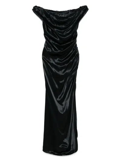 Vivienne Westwood Black Ginnie Pencil Dress Maxi Dress In N403 Metal Black