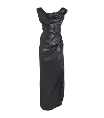 Vivienne Westwood Long Ginnie Pencil Dress Fluid Viscose Satin Black 40 Women