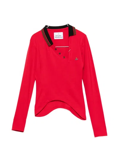 Vivienne Westwood Asymmetrical Long-sleeved Cotton Polo With Orb Logo In Animal Print