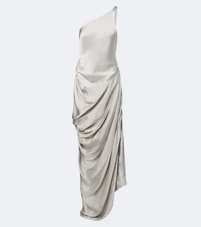Vivienne Westwood Glossa Draped One-shoulder Satin Maxi Dress In Gray