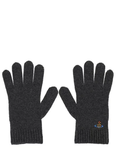 Vivienne Westwood Gloves With Orb Embroidery In Black