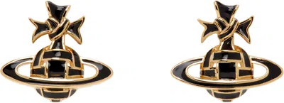 Vivienne Westwood Gold & Black Ribbon Bas Relief Earrings In Ss25-r124