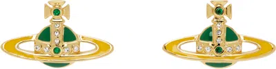 Vivienne Westwood Gold & Green Small Neo Bas Relief Earrings In Ss25-r855