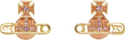 Vivienne Westwood Gold & Pink Kitty Earrings In R850 Gold/light Ro