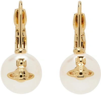 Vivienne Westwood Gold & White Gia Drop Earrings In R107 Gold Creamrose