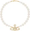 Vivienne Westwood Gold & White One Row Faux-pearl Bas Relief Choker In R202 Gold/cream/crys
