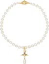 Vivienne Westwood Gold & White One Row Faux-pearl Drop Choker In R118 Gold/pearl/mult