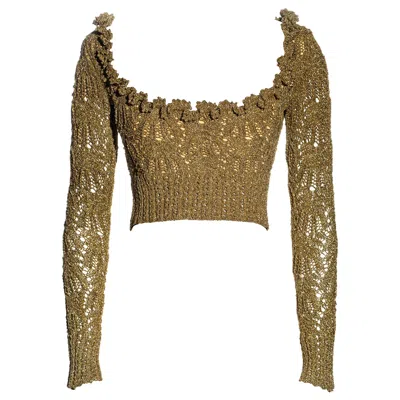 Pre-owned Vivienne Westwood Gold Crochet Lurex Long-sleeve Cropped Corset, Fw 1993 In Brown