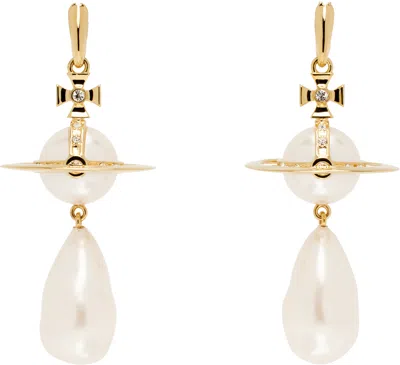 Vivienne Westwood Gold Giant Faux-pearl Drop Earrings In R107 Gold/creamros