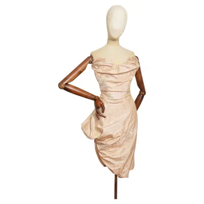 Pre-owned Vivienne Westwood Gold Label Strapless Cream Oyster Floral Jacquard Corset Dress In White