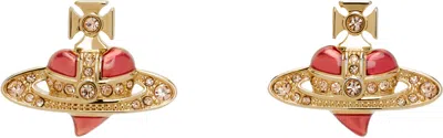 Vivienne Westwood Gold New Diamante Heart Earrings In R856 Gold/light Pe