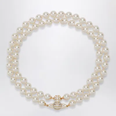 Vivienne Westwood Gold Orb Mini Two-row Necklace With Pearls In Metal