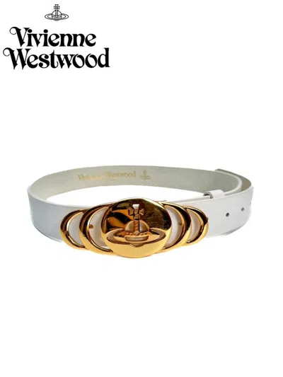 Pre-owned Vivienne Westwood Gold Saturn Leather Belt - Dmc