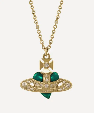 Vivienne Westwood Gold-tone New Diamante Heart Pendant Necklace In Burgundy