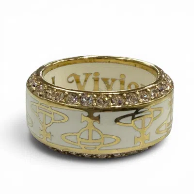 Pre-owned Vivienne Westwood Gold White Rhinestone Band Ring () In Gold, White