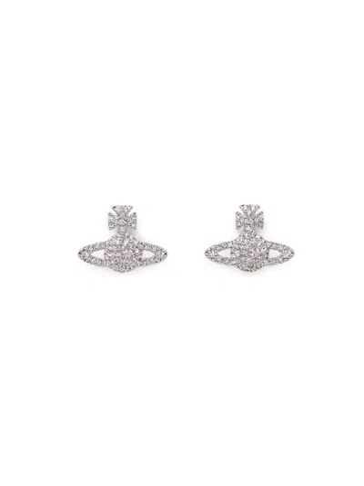 Vivienne Westwood Grace Bas Relief Stud Earrings In Platinum/crystal