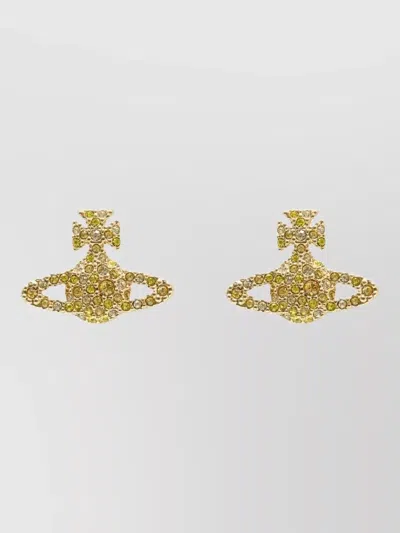 Vivienne Westwood Grace Stud Earrings Metal Brass Embellished In Yellow