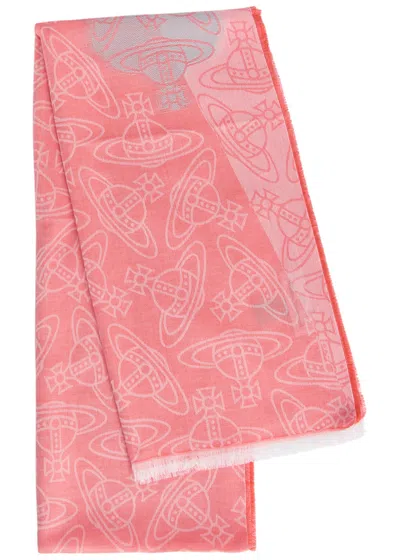 Vivienne Westwood Graffiti Logo-monogrammed Cotton-blend Scarf In Neutral